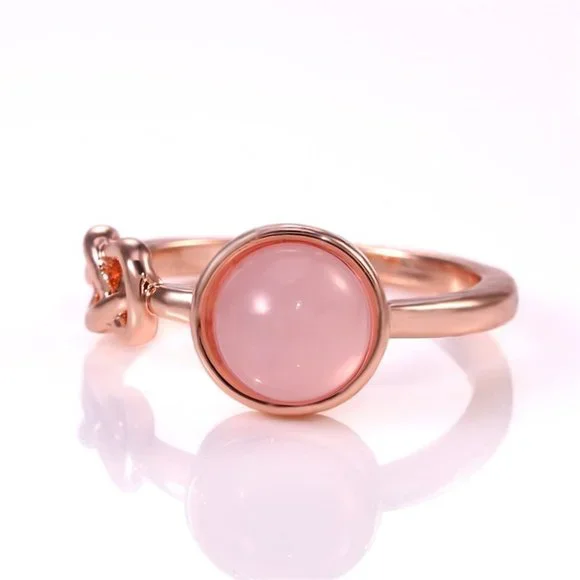 💎 Sweet Pink Round Opal Refine Trendy Weave Rose Gold Rings for Women,PD176